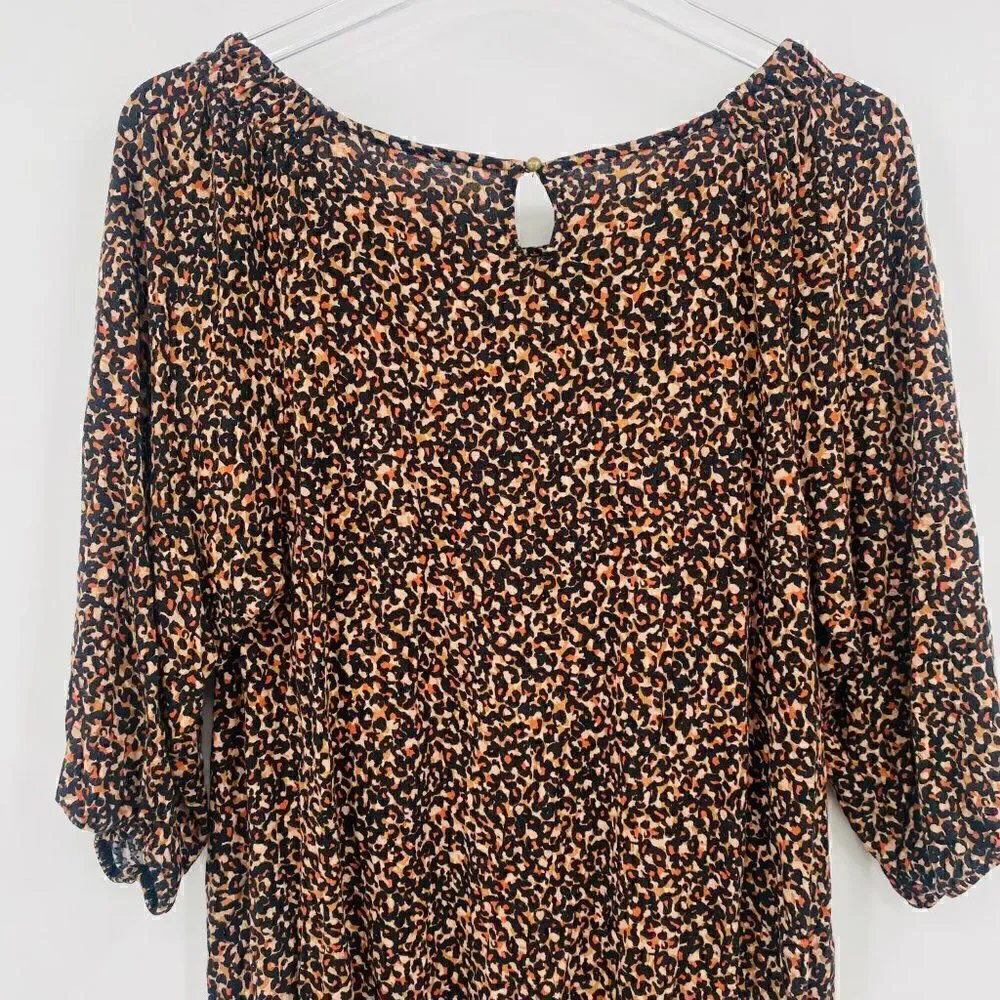 LOFT Size Small Tan & Black Cheetah Print 3/4 Sleeve Jersey Knit Blouse Top